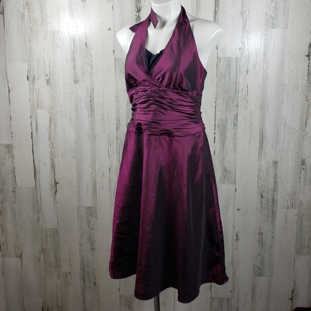 Rena rowan purple halter midi dress women's size 10